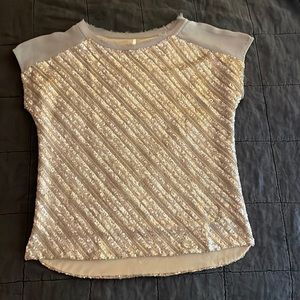 Gold sequined short sleeved top from The Letter. Size small